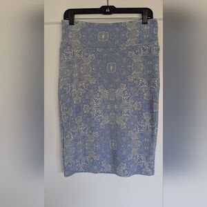 LulaRoe Cassie Elegant Blue Patterned Skirt 10-12 M